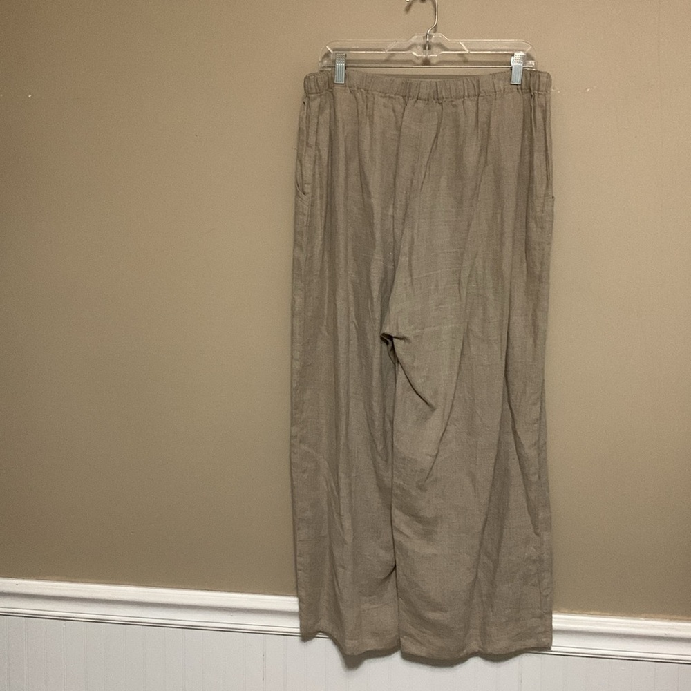 Flax Women’s 100% Linen Classic Wide-Leg Oatmeal Large Pants Lagenlook Quiet - Picture 2 of 11